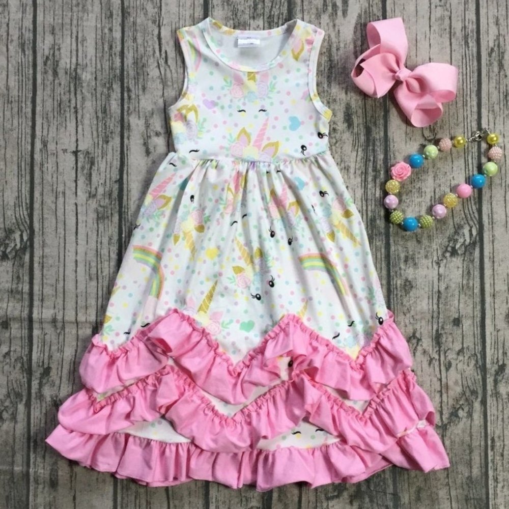 Little Girl Kids Ruffle Easter Birthday Party Graduation Flower Girl Dress 2-8